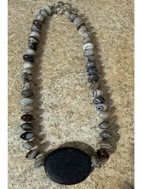 Vintage Natural Banded Agate Statement Necklace – 18" Boho Earth Tone Necklace